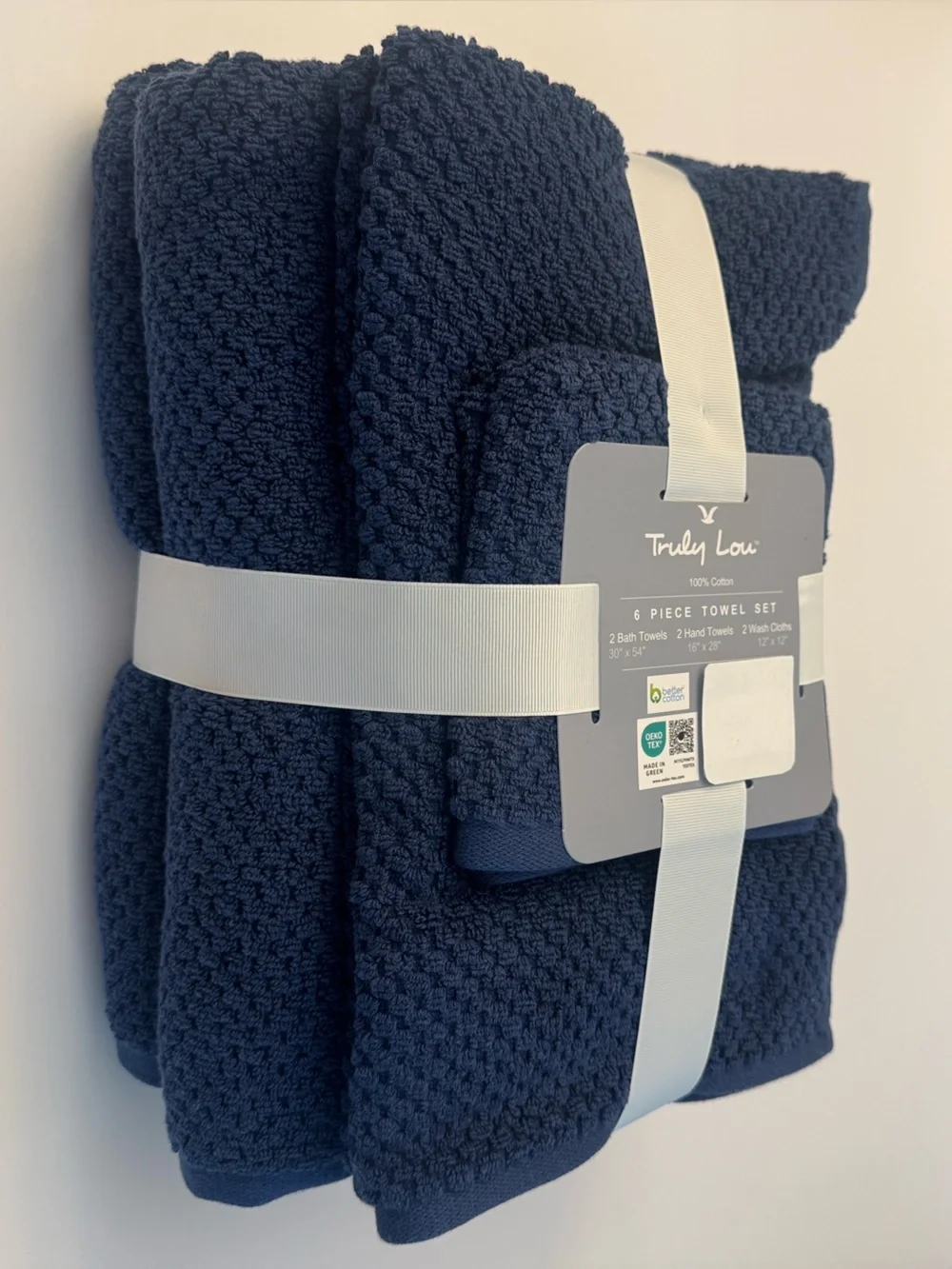 6pc TRULY LOU 100% Cotton Bath Towel Set - Bundle - Estate Blue